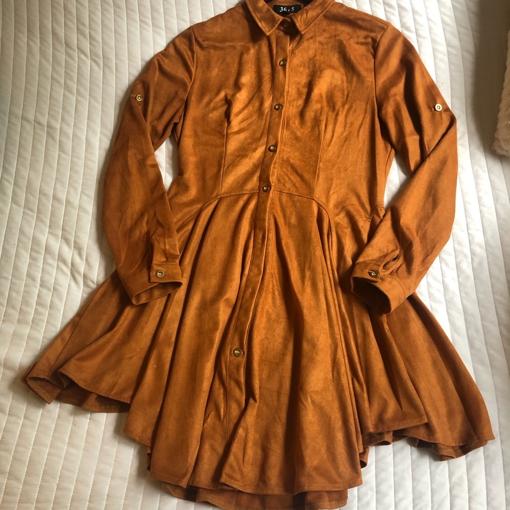 Copper pleated suede dress